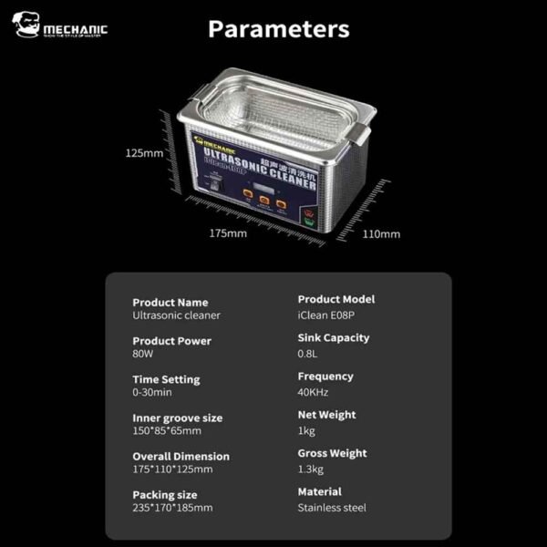 MECHANIC iClean-E08P Ultrasonic Cleaner