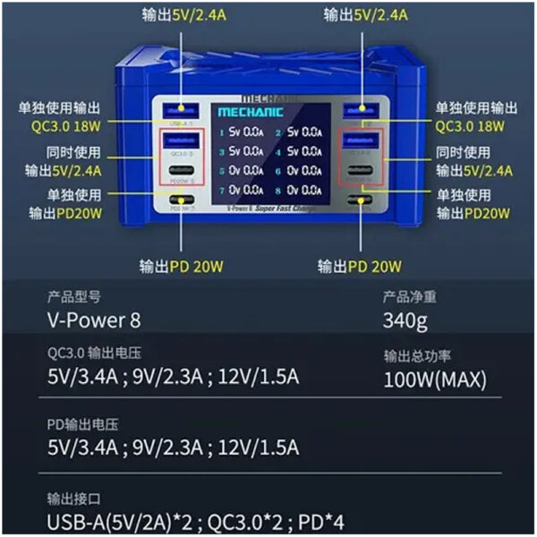 Mechanic-V-Power-8-QC32 Mechanic V-Power 8 QC3.0 PD USB Hub 100W
